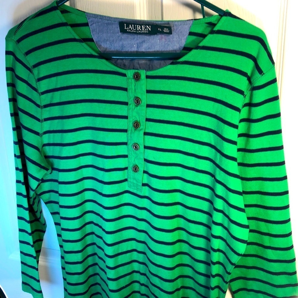 XL Lauren Ralph Lauren green and navy stripped tee